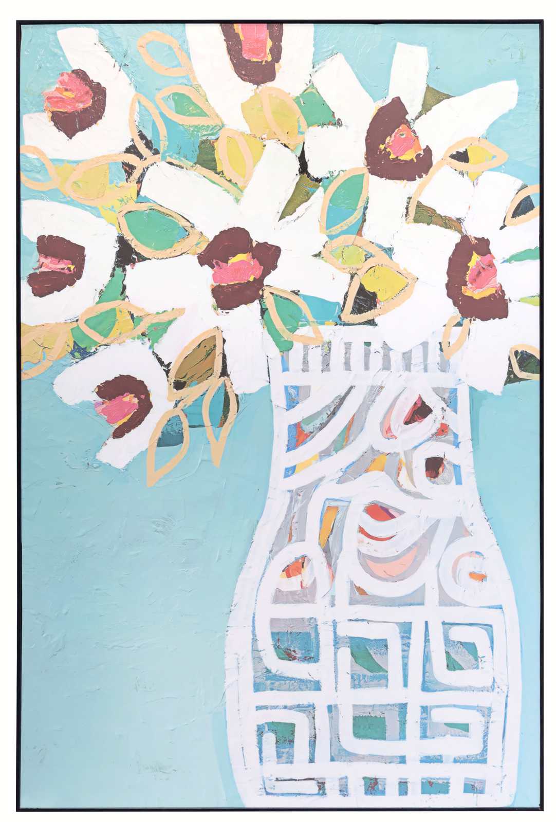 アートポスター アートパネル 花 花瓶 カラフル ブルー ピンク 白 おしゃれ 観葉植物 リビング 玄関